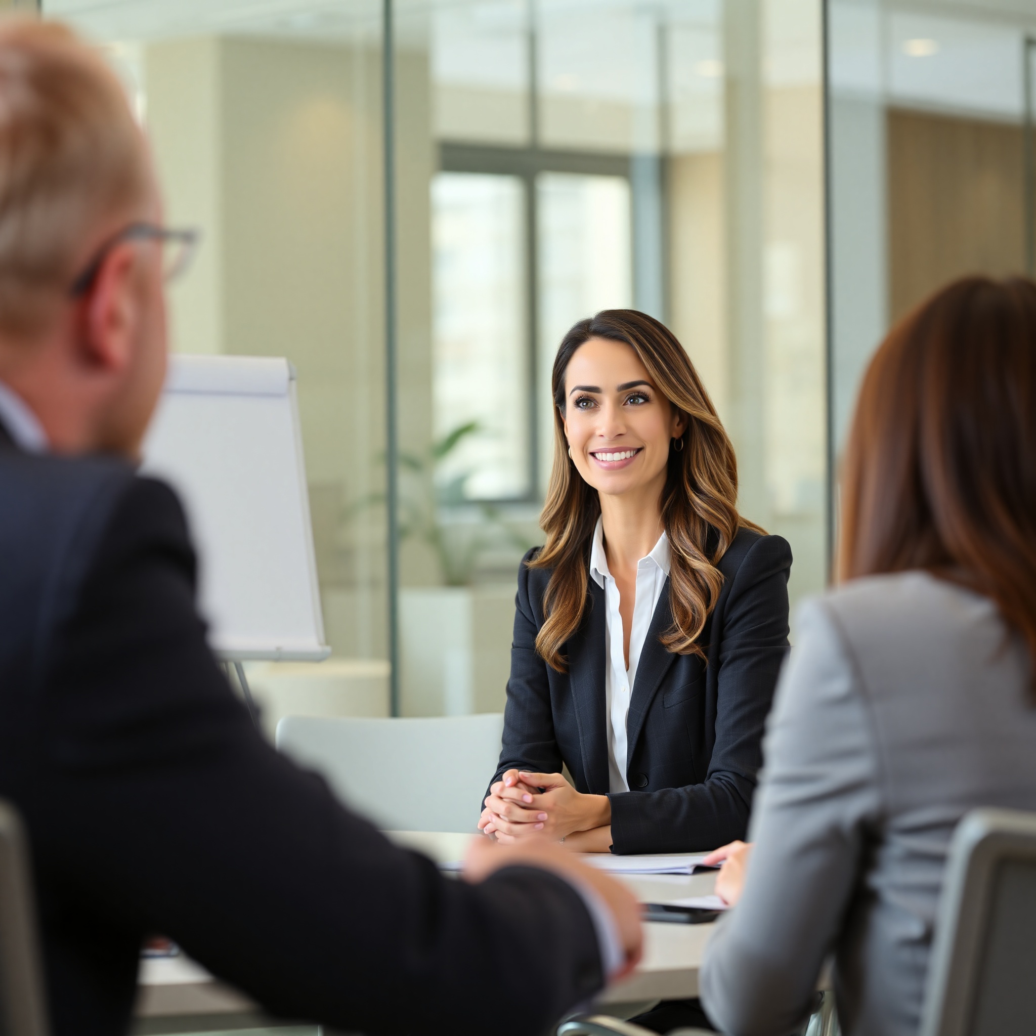 Professional negotiating salary increase in modern office meeting room