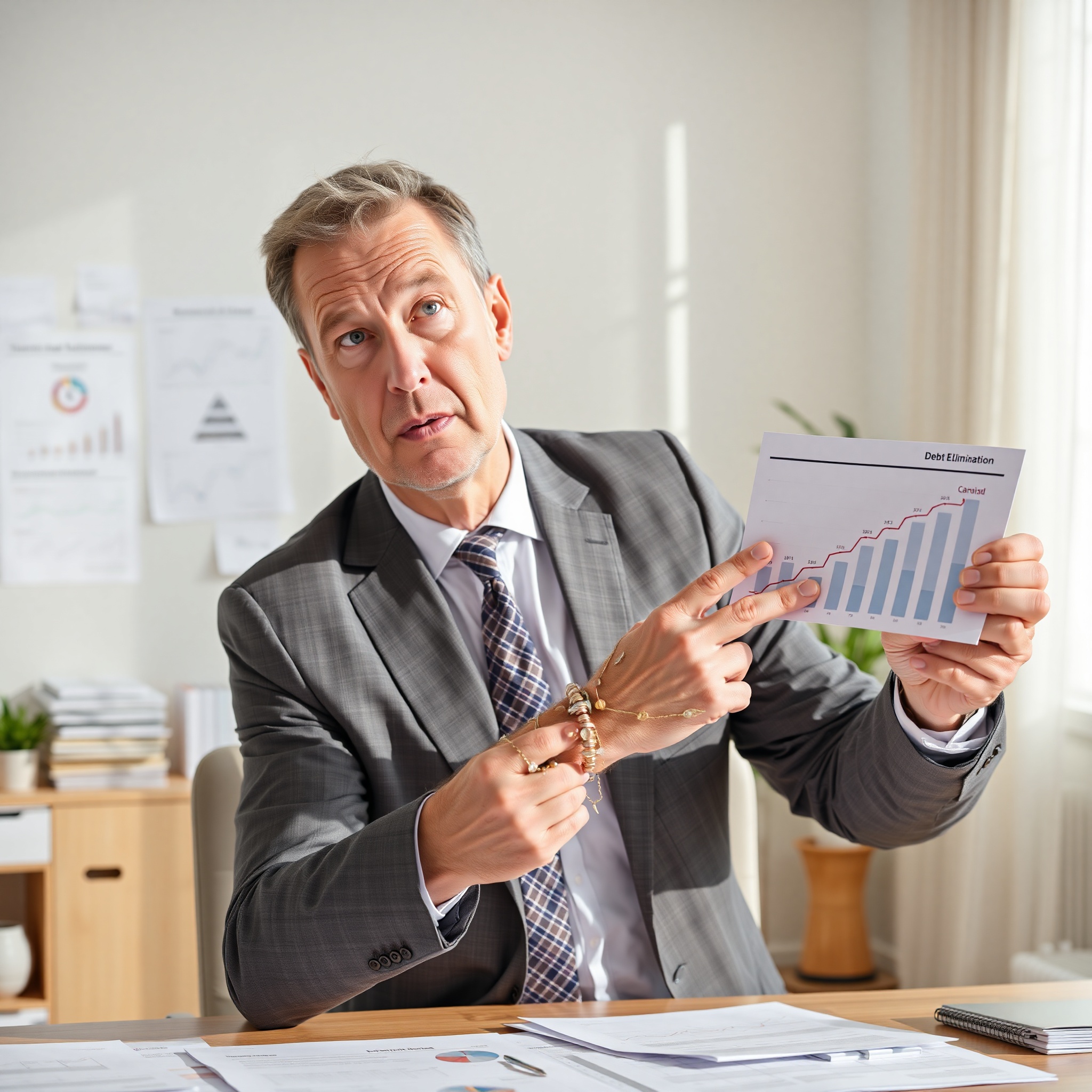 Financial professional explaining debt elimination strategy with charts and documents