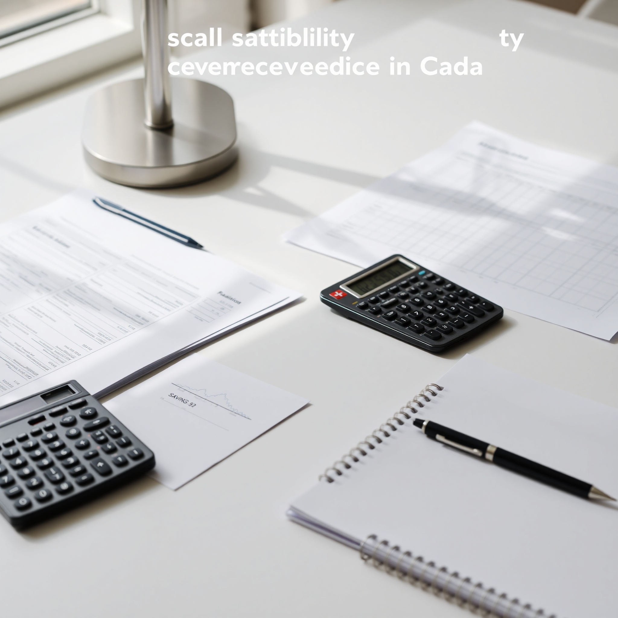 Professional workspace with financial documents, calculator, and notebook showing savings planning