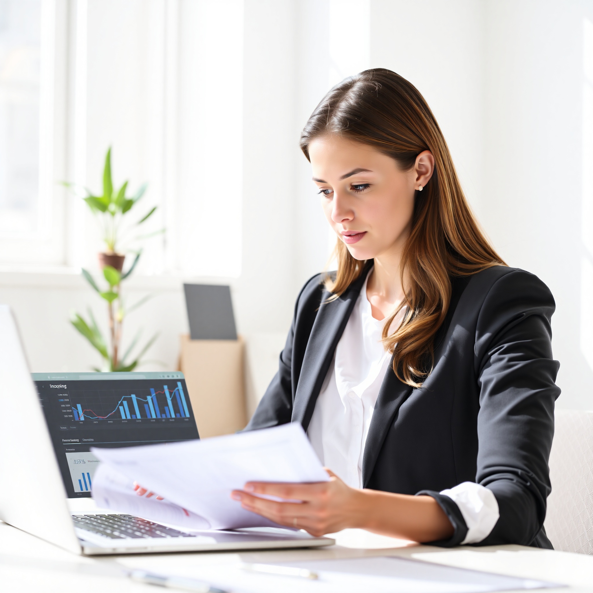 Professional analyzing income growth chart on computer screen with financial reports